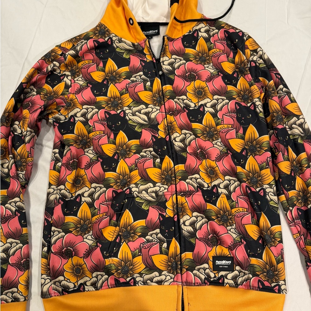 Bold Floral and Cat Print Hoodie
